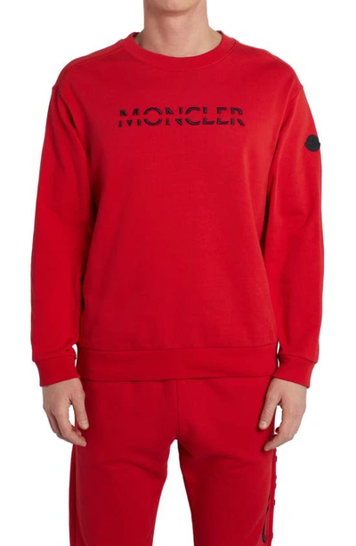 Shop Moncler Embroidered Strike Out Cotton Sweatshirt In Red