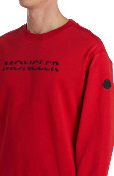Shop Moncler Embroidered Strike Out Cotton Sweatshirt In Red