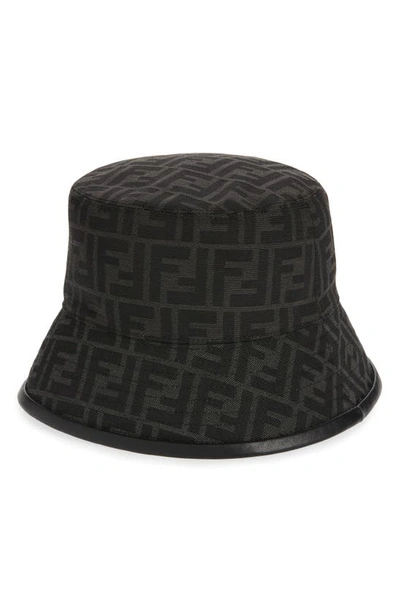 Shop Fendi Ff Logo Twill Bucket Hat In Black/ Grey