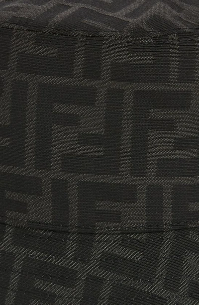 Shop Fendi Ff Logo Twill Bucket Hat In Black/ Grey