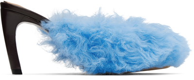 Shop Dries Van Noten Blue Furry Heels In 505 Sky