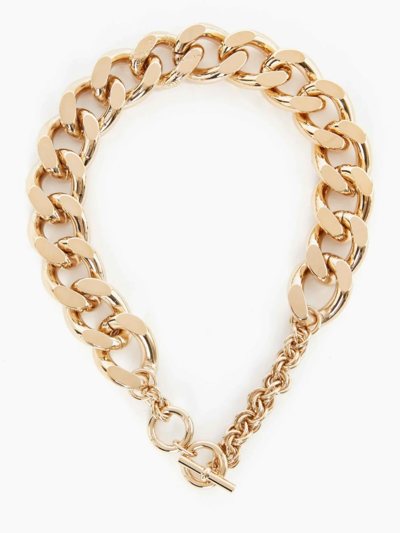 Shop Jw Anderson Oversized Logo Grid Chain Necklace In Gold