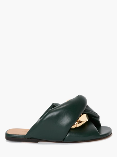 Shop Jw Anderson Chain Twist Leather Flats In Green