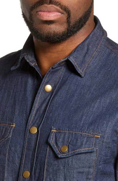 Shop Billy Reid Distressed Denim Slim Fit Western Shirt In Double Dye