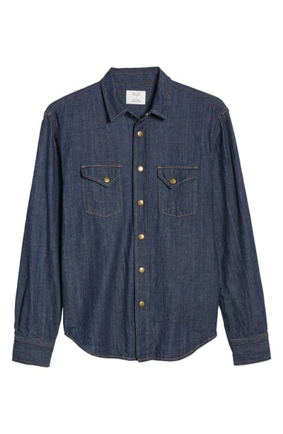 Shop Billy Reid Distressed Denim Slim Fit Western Shirt In Double Dye