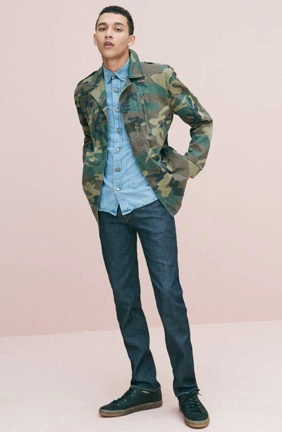 Shop Billy Reid Distressed Denim Slim Fit Western Shirt In Double Dye