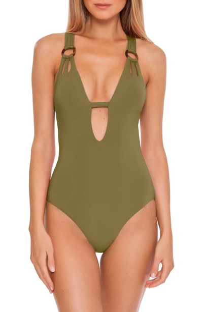 Shop Becca Color Code Plunge One-piece Swimsuit In Seaweed