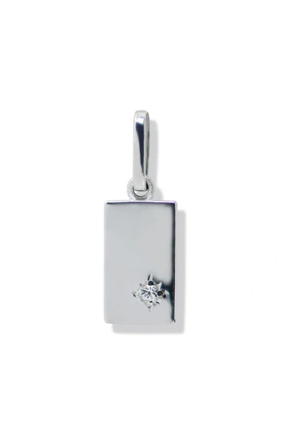 Shop Anzie Love Letter Dog Tag Pendant Charm In Silver/ White Sapphire