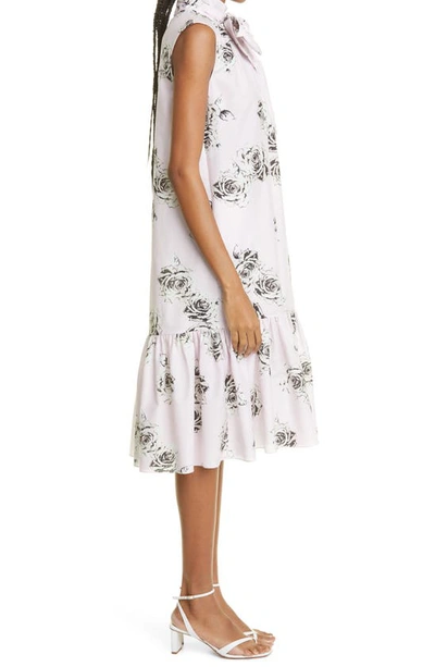 Shop Adam Lippes Sleeveless Floral Print Bow Detail Cotton Dress In Pale Pink Floral