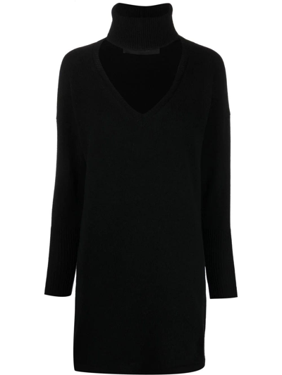 Shop Federica Tosi Black Ribbed-knit Long-sleeve Dress In Nero