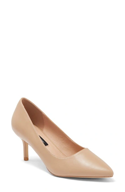 Shop French Connection Almond Toe Mid Heel Pump In Nude