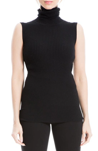 Maxstudio Sleeveless Ribbed Turtle Neck In Black
