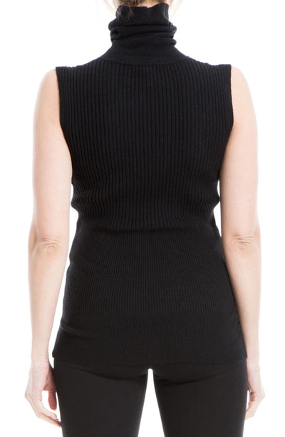 Maxstudio Sleeveless Ribbed Turtle Neck In Black