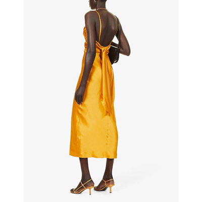Shop Tove Sofia Knot-detail Silk Midi Dress In Autumn Tan