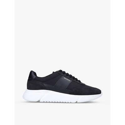 Shop Axel Arigato Men's Blk/white Genesis Vintage Runner Recycled-nylon And Leather Trainers