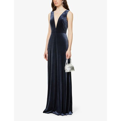 Shop Jenny Yoo Logan V-neck Velvet Gown In French Blue