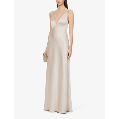 Jenny Yoo Eloise V-neck Satin Midi Dress In Prosecco | ModeSens