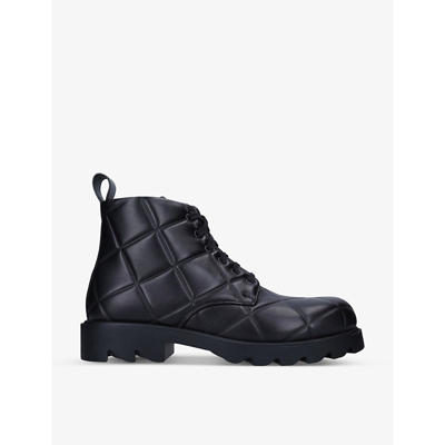 Shop Bottega Veneta Mens Black Strut Grid Quilted Leather Ankle Boots