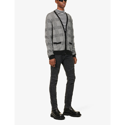 Shop Balmain Ribbed Tapered Mid-rise Stretch-denim Jeans In Noir Delave