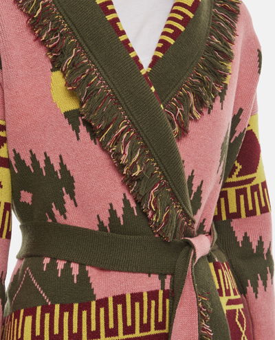 Shop Alanui Icon Jacquard Cashmere Cardigan In Pink