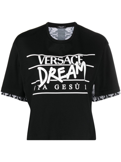 Shop Versace Silver Baroque Print T-shirt In Black