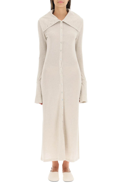 Shop By Malene Birger 'leyah' Long Dress In Linen Knit In Beige