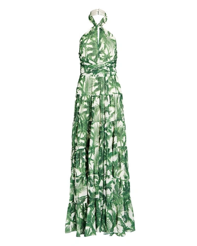 Shop Amur Ellis Tiered Georgette Maxi Dress In Green