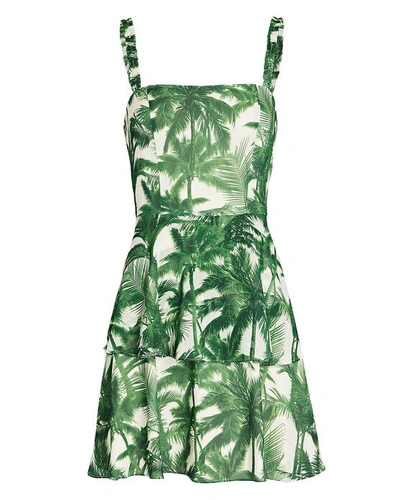 Shop Amur Ashton Ruffled Printed Mini Dress In Green