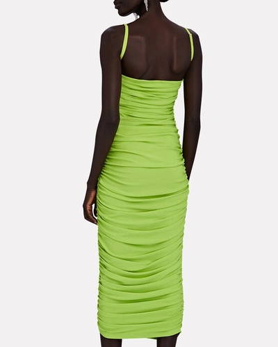 Shop Solace London Adler Ruched Midi Slip Dress In Green-lt