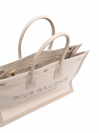 Shop Saint Laurent Rive Gauche Tote Bags In Nude &amp; Neutrals
