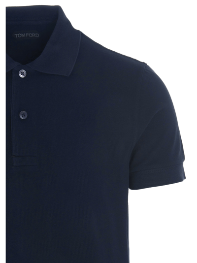 Shop Tom Ford Logo Embroidery Cotton Polo Shirt In Blue