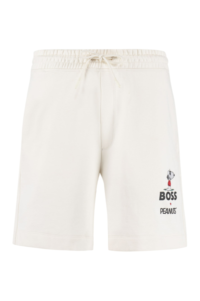 Shop Hugo Boss Boss X Peanuts Cotton Bermuda Shorts In White