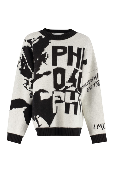 Shop Philosophy Di Lorenzo Serafini Oversize Virgin Wool Sweater In Ivory