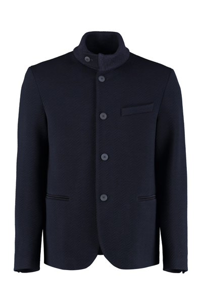 Shop Giorgio Armani Quilted Single-breasted Wool Jacket In Blue