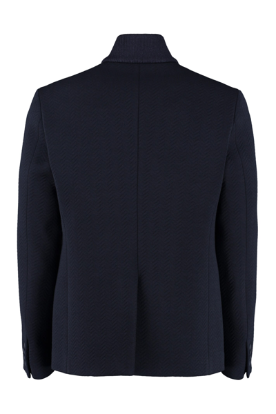 Shop Giorgio Armani Quilted Single-breasted Wool Jacket In Blue