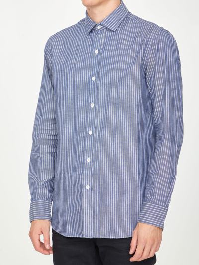 Shop Salvatore Piccolo Striped Cotton Shirt In Light Blue