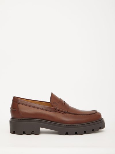 Shop Tod's Brown Leather Loafers