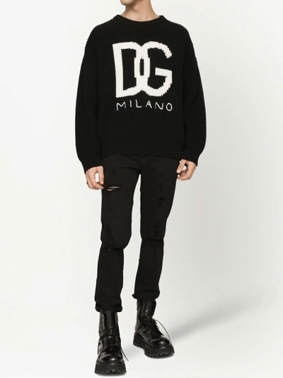 Shop Dolce & Gabbana Cashmere Sweater With Logo In Black/white