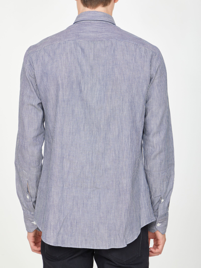 Shop Salvatore Piccolo Striped Cotton Shirt In Light Blue