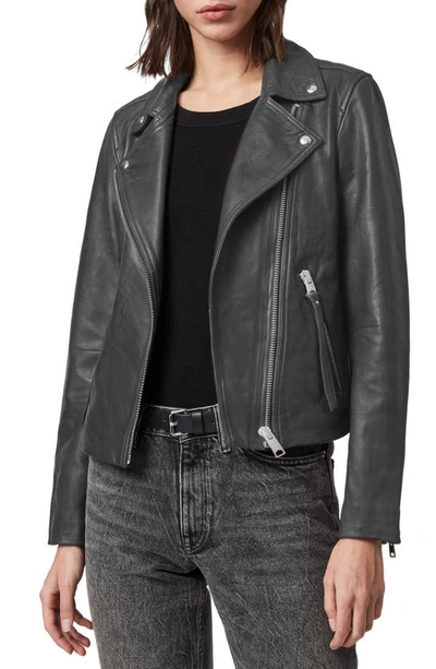 Shop Allsaints Dalby Leather Biker Jacket In Anthracite Grey