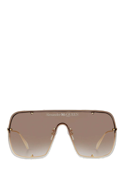 Shop Alexander Mcqueen Eyewear Oversize Frame Logo Detailed Sunglasses In Gold