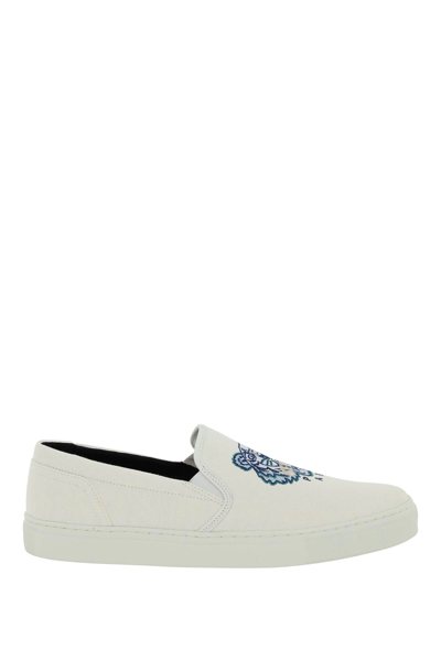 Kenzo White K-skate Tiger Slip-on Sneakers In White