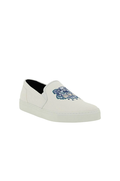 Kenzo White K-skate Tiger Slip-on Sneakers In White