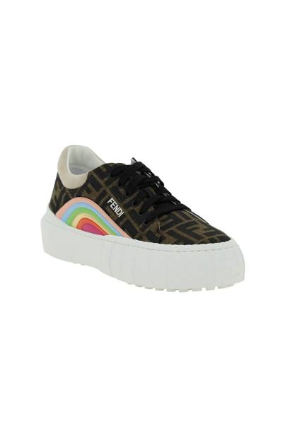 Shop Fendi Force Sneakers In Brown,white