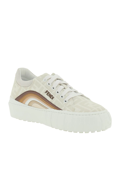 Shop Fendi Force Sneakers In White,beige