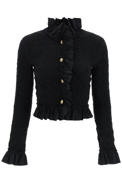 Shop Alexander Wang Ruffle Jacket In Smocked Jersey In Black