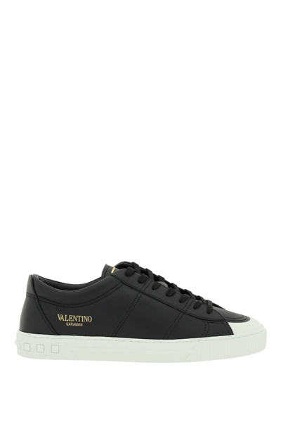 Shop Valentino Leather Cityplanet Sneakers In Black