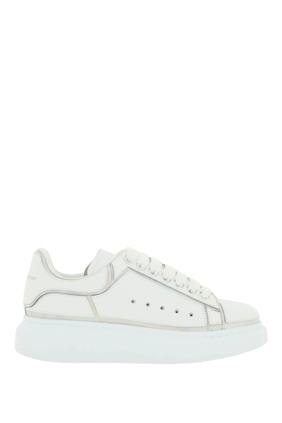 Shop Alexander Mcqueen Holographic Leather Oversize Sneakers In White,silver