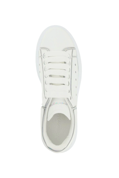 Shop Alexander Mcqueen Holographic Leather Oversize Sneakers In White,silver