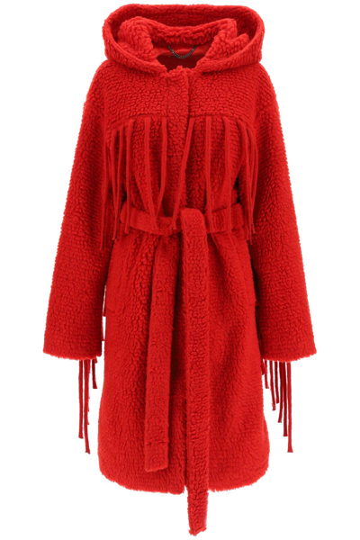 Shop Stella Mccartney Fringed Teddy Coat In Red